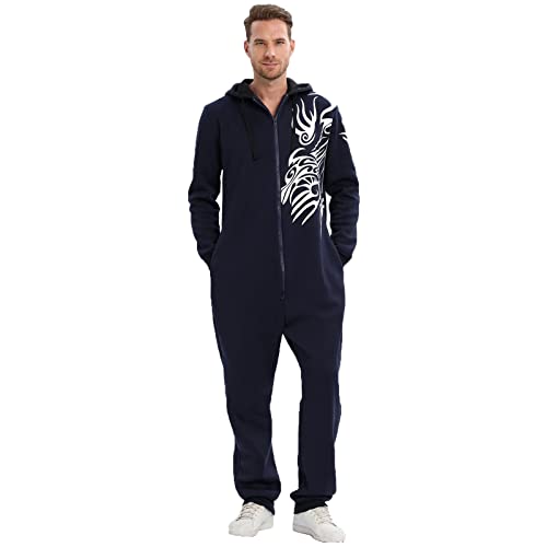 Pyjamas chauds homme manches longues bleu marine XXL avec poches hiver