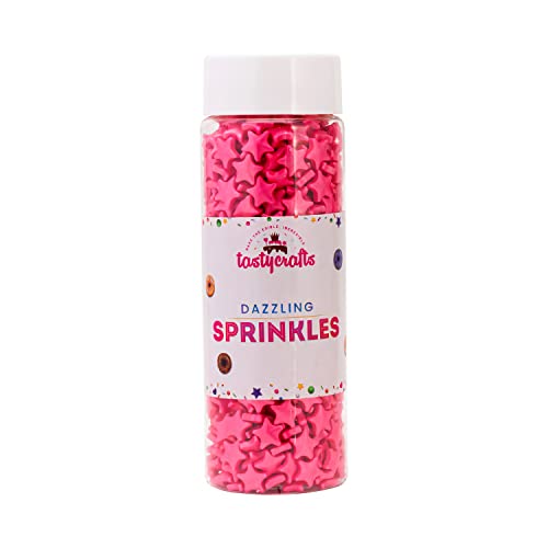 Tastycrafts Edible Star Shaped Sugar Sprinkles for Cake Decoration | Star Candy for Cake Decor | for Cake Decorations & Toppings | for Dessert, Cakes, Cupcakes, Waffles, Cookies (Pink)