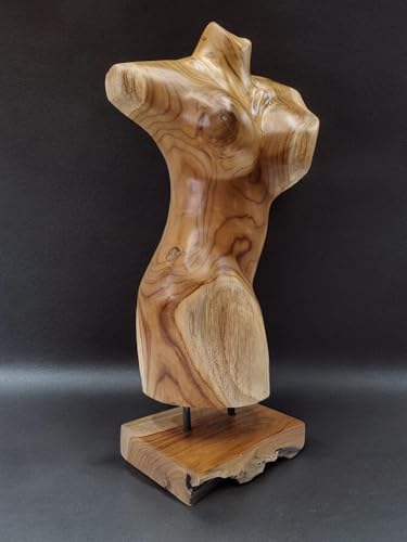 Corpo delle donne in legno di radice – Teak legno massello scultura di una donna – Espositore in legno del busto sulla base