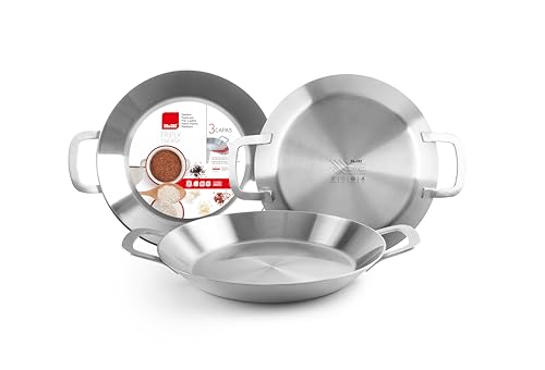Paellera - acero inoxidable y aluminio, 42 cm, tri-capa, excelente distribución del calor, apta para todo tipo de cocinas, duradera y fácil de limpiar. #