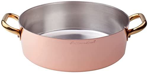 Pentole Agnelli Casseruola Alta In Rame Stagnato 28 Cm – Adatta A Induzione, Con 2 Maniglie, Made In Italy