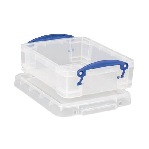 Image of Really Useful Box 1.75 Liter Plastic Stackable Storage Container with Snap Lid & Built-In Clip Lock Handles for Home or Office Organization, 4 Pack