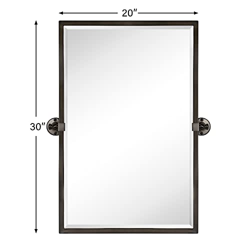 Image of TEHOME Pivot Tilting Bathroom Vanty Mirror Rectangle Oil Rubbed Bronze Metal Framed Beveled Wall Mirror, Overall 23.9 x 30 inches (Mirrror 20 x 30 inches)