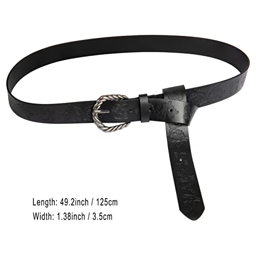 Cosfan Medieval Leather Belt, Viking Fenrir Embossed Leather Buckle Belt Medieval Knight Ring Belt Retro Larp Belt Viking Accessory (Black) #TOP3