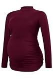 Smallshow Women's Maternity Tops Crew Neck Long Sleeve Pregnancy Clothes,Maroon,M