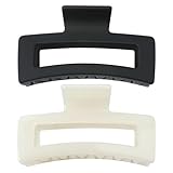 Qooocy Extra Large Claw Clips for Thick Hair and Long Hair, 2 Pack XXl Jumbo Claw clips, Oversized Matte Non-slip Rectangle Hair Clips for Women, Big Strong Hold Jaw Clip, Black & Jelly White