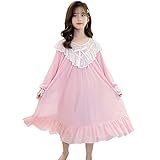 [Nairiya] ネグリジェ パジャマ キッズ服 ルームウェア ワンピース 長袖 ガールズ スリープウェア ナイトウェア ナイトドレス プリンセス風 モーダル フリル レース 部屋着 寝間着 寝巻き 可愛い 洋服 ジュニア服 春秋 (ピンク,110)