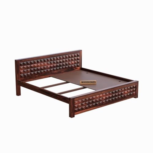 Image of Solid Sheesham King Size Bed Without Storage Solid Wooden Cot Bed Elegant and Functional Bedroom Living Room Home (Reddish-Brown, King)