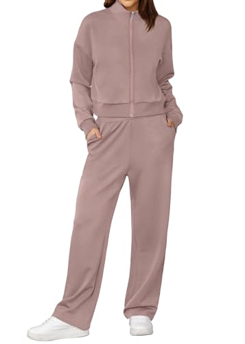 Image of XIEERDUO Lounge Sets for Women 2025 Sweatsuit 2 Piece Outfits Sweatshirt Wide Leg Sweatpant Tracksuit Matching Set