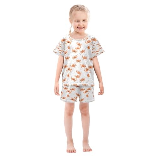 Pajama Sets Short Sleeve Orange Crab Pattern Prints Soft Cotton Summer Sleepwear 2 Piece PJS Size 5-14T4