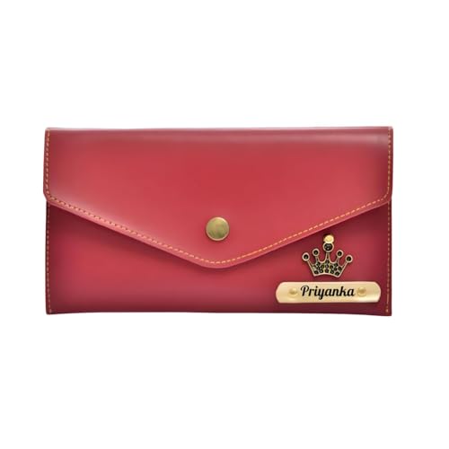 THE CUSTOMISED GIFT Personalized Name & Charm Leather Wallet Women’s Clutch | Anniversary Birthday Wedding Gifts for Women (Wine)