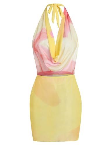Image of ZAFUL Women Swimsuit Cover Up Dress Ombre Side Ties Sleeveless Sheer Mesh Bathing Suit Coverups Beach Dress