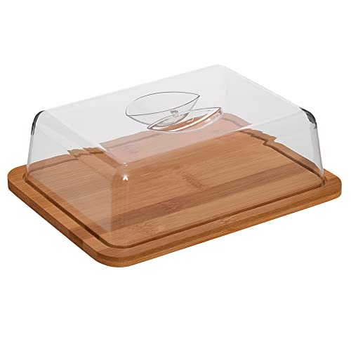 Mimo Style, Porta Frios de Bambu Com Tampa de Acrílico Para Alimentos Sensíveis Como Queijo Prato em