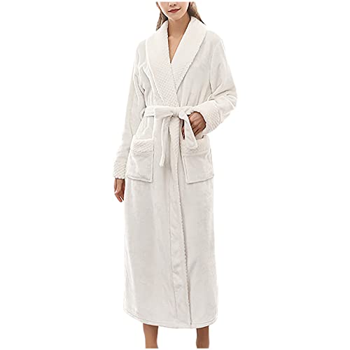 NSICBMNO Albornoces largos para mujer, abrigos esponjosos de forro polar, batas de baño, pijama de invierno para mujer, bata de terciopelo de lujo, cárdigan grueso, bata de felpa con bolsillos, ropa