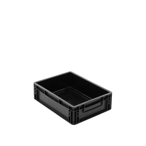 BOXIO - SOLO UP : bac de rangement 40x30x12 cm – Eurobox noire en plastique, boîte empilable idéale pour le camping, la cave ou le jardin – compatible...