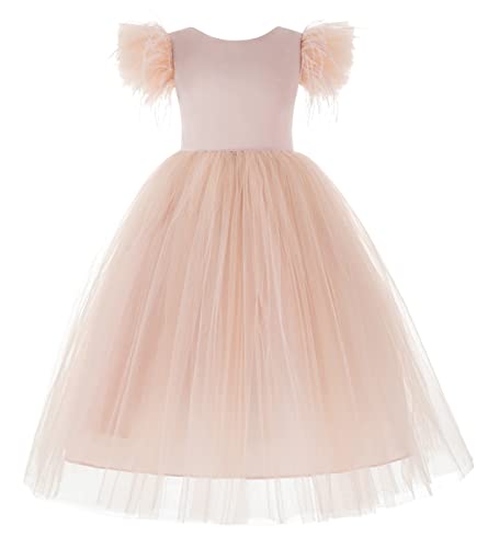 Vintage Corset Feather Formal Flower Girl Dress Ball Gowns for Girls OS12