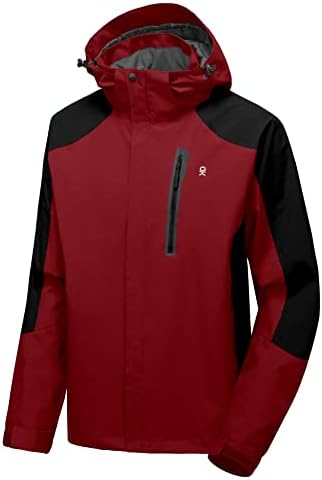Little Donkey Andy Men's Waterproof Rain Jacket Lightweight Breathable Raincoat with Detachable Hood for Hiking Golf Travel Red/Black M