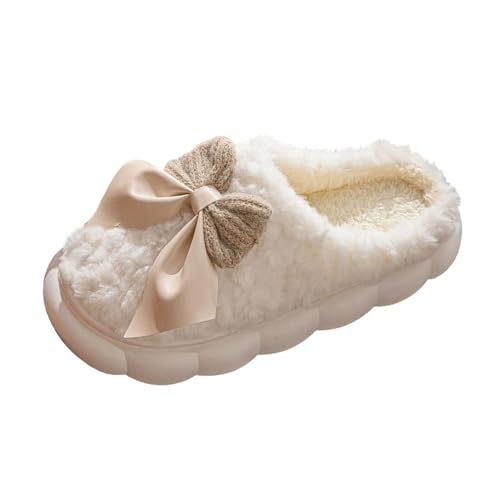 Cloud Slipper for Women Bow Embellished Cute Fuzzy Slide Soft Lounging Keep Warm Sandal Lightweight Winter Fall Shoe - Main Image