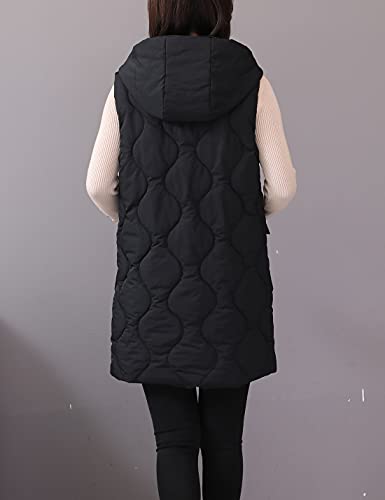 HangNiFang Winter Long Puffer Vest for Women Zip Up Hoodie Quilted Vest Jacket4