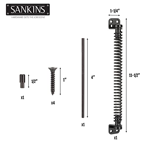 SANKINS 11-1/2" Gate Spring Self Closing Heavy Duty Outdoor Door Spring Automatic Metal Gate Closure Hardware with Adjustable Tool for Wooden and Vinyl Fence, Black