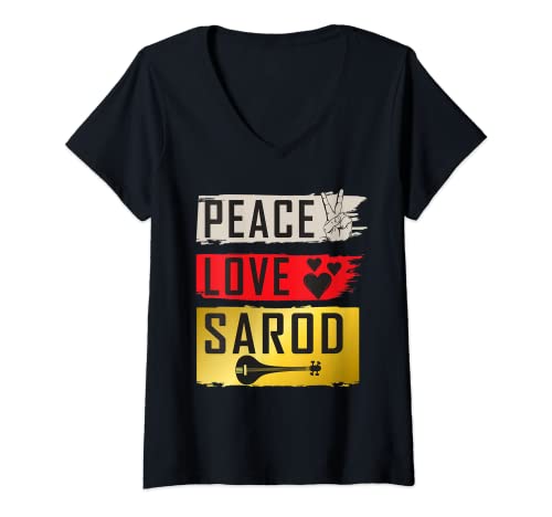 Womens Peace Love Sarod Musical Instrument Sarod Music Players V-Neck T-Shirt #TOP14