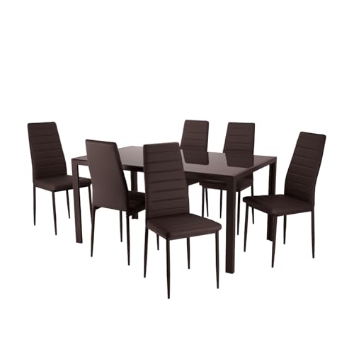 El Mejor Listado de Mesa de 6 Sillas más recomendados. 42 Kinghouse, Comedor con 6 Sillas Modelo Vita, Acabado Tipo Madera Estilo Rústico, Moderno y Elegante. para Sala y Cocina – Color Marrón