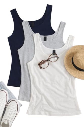 Image of Women's 1x1 Rib Cotton Stretch Tank Top Sleeveless Basic Vest Pack of 3