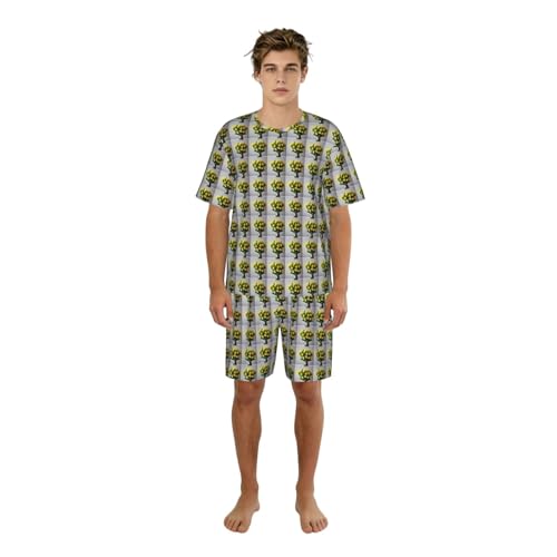 Pijama de hombre de 2 piezas con estampado de narcisos y camiseta de cuello redondo