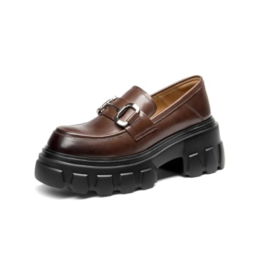 BEAU TODAY Loafers for Women Dressy Leather Chunky Plaform Shoes