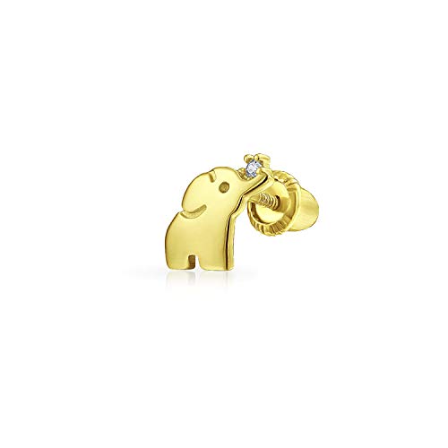 Pendiente de oro amarillo 14K con elefante de circonita para cartílago