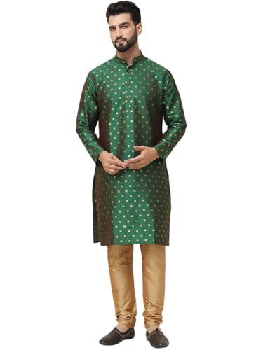 Image of SOJANYA (Since 1958 Men's Silk Blend Booti Kurta with Gold Churidaar Pyjama