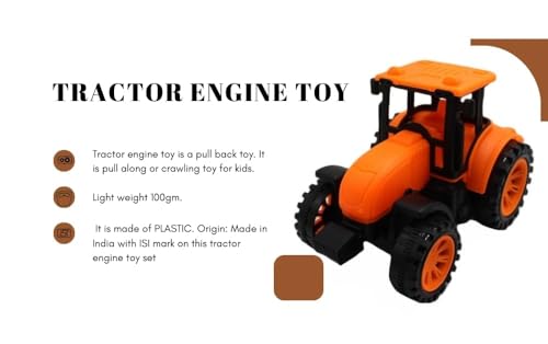 Image of Friction Powered Farm Tractor Toy for Kids Toddlers Boys Girls | Pull Back Medium Tractor Engine Vehicle Toy | Orange Agriculture Tractor Toy Age 3+ | BIS Certified | Made in India | NeoKiddo (orange)