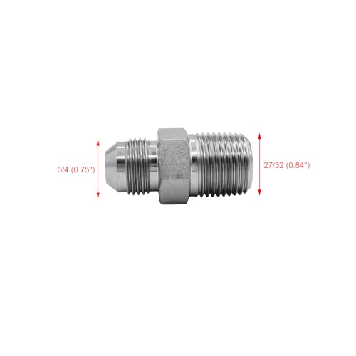 Image of (2-PACK) 2404-08-08 Hydraulic Hose Adapter Fitting 1 /2 inch Male JIC 37 Flare (3 /4 inch-16UNF) x 1 /2 inch Male (1 /2 inch-14NPTF) SAE Straight Pipe Joints Tube Connector Carbon Steel