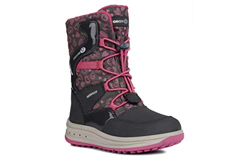 Geox Girls' Roby Warm Lined T Boots LACE, Grey/Fuchs, Snow, 34 M EU