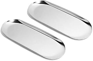 ANZOME 2 Sets Gold Trinket Serving Tray, Oval Stainless Steel Tray Towel Storage Dish Plate, Tea Fruit Trays Cosmetics Jewelry Plate Used in Bedroom, Kitchen, Living Room, Bathroom and Outdoors