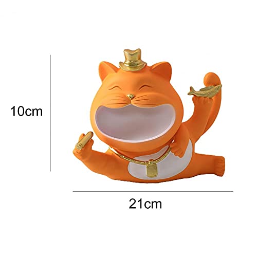 Yfqhdd Resin Lucky Big Mouth Cats Storage Box Figurine Home Decor Sculpture Modern Art Ornamental Nordic Candys Storage Accessories (Color : Orange) #TOP1