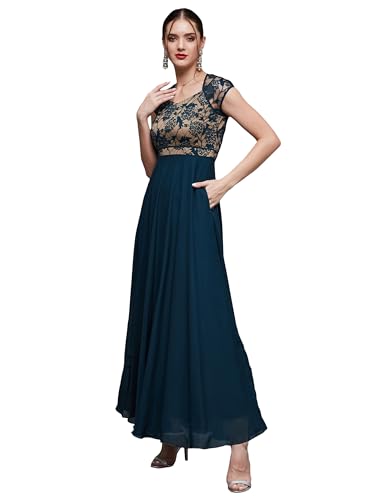 Image of Miss Chase Women's Round Neck Cap Sleeves Lace Knee -Long Skater Dress