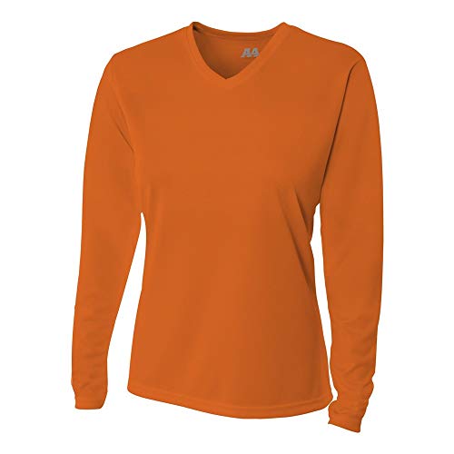 A4 Sportswear Ladies XL Athletic Orange Birdseye Mesh Long Sleeve