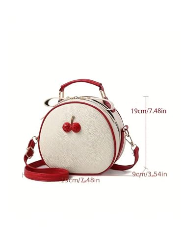 QWINEE Women's Cute Cherry Crossbody Bag Zipper Top Handle Shoulder Handbag PU Leather Mini Circle Purse Red and White One-Size4