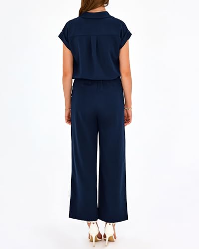 PRETTYGARDEN Womens 2 Piece sets Summer Cap Sleeve Tops Palazzo Pants Dressy Casual Vacation Travel Outfits Tracksuits(Navy,Medium) — view 2