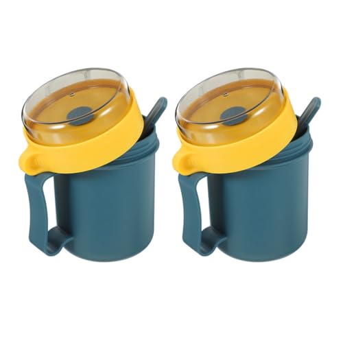 Beavorty Taza de Desayuno 500ml con Tapa y Cuchara, Plástico Interior para Microondas, 2 Piezas, Recipiente Hermético para Avena, Cereal y Sopa, Adecuado para Estudiantes y Reutilizable