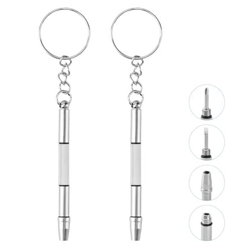 GZEINB Brillen Schraubenzieher 4 in 1 Mini Präzisions Schraubendreher Set Schlüsselanhänger Multitool für Brillen Sonnenbrillen Uhren Edelstahl Micro Werkzeug für Brillenbügel Reparatur Kreuzschlitz