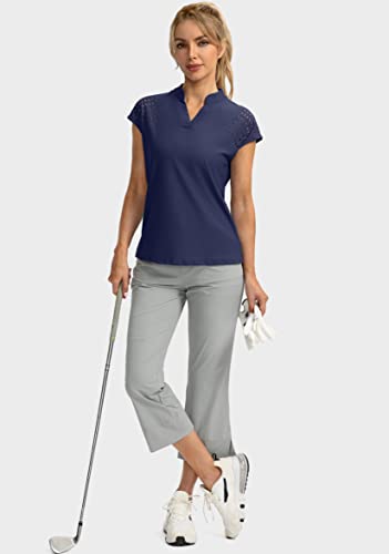 Soothfeel Women's Golf Shirt Cap Sleeve V Neck Polo Shirts Lightweight Quick Dry Workout Tennis Shirts Tops For Women(Navy, Xxl) #TOP5