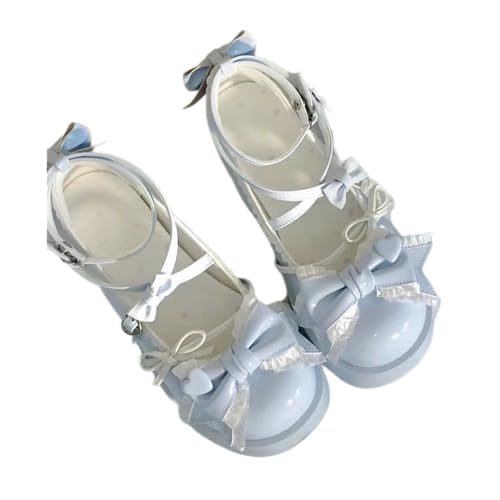 Women's Bow Mary Jane Shoes Thick Platform Sole Cross Ankle Strap Cute Lolita Style Shoes for Cosplay Kawaii Fashion