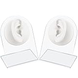 2 piezas de silicona flexible modelo de oído reutilizable suave oído falso oído para pendientes exhibición de joyas oreja de goma para práctica de perforación con soporte acrílico (blanco)