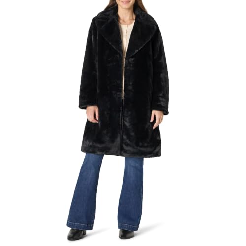 Amazon Essentials Women's Relaxed-Fit Long Faux Fur Coat with Lapel Collar, Black, X-Large