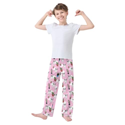 ZZXXB Bulldog Cactus Boys Long Pants Soft Trousers Elastic Waist Kids Lounge Bottoms with Pockets S-XL2