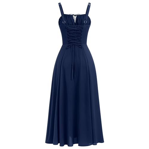 Image of Women Floral Corset Dress 2026 Boho Midi Sundress Summer Dress | Flowy A-Line Dress with Adjustable Spaghetti Straps Lace Up Back Front Slit High Waist for Vacation Wedding Guest