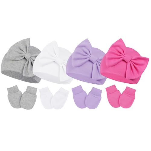Image of Century Star Newborn Girls Hats Baby Hat and Mitten Set Big Bow Knit Infant Headbands Winter Baby Hat for Girls