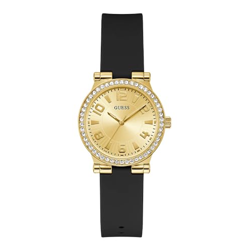 Guess Montre analogique en Silicone doré, Peau de Serpent Noire, Peau de Serpent Noire